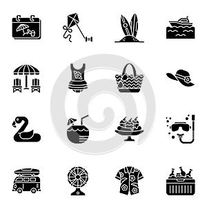 Summer tropical beach glyph icons set 2.