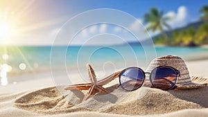 summer tropical beach scene panoramic banner, vacation concept