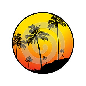 Summer tropical border with palm trees silhouette