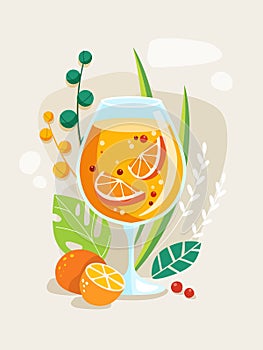 Summer tropical cocktail Bahama mama. Vector illustration