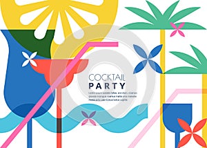 Summer tropical cocktails vector geometric illustration. Banner, party poster, flyer, bar alcohol list menu design