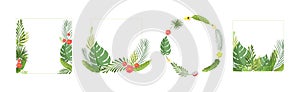 Summer Tropical Leaf and Foliage Frame Vector Set