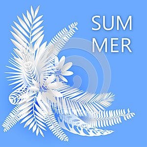 Summer Tropical Leaf. Paper cut style. Vector illustration EPS10