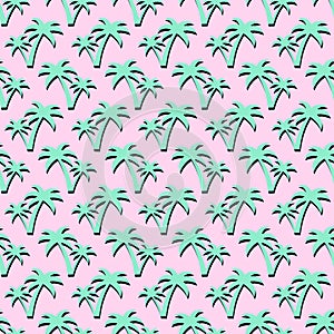 Summer tropical palms background. Seamless Pattern with Coconut Palm Trees.