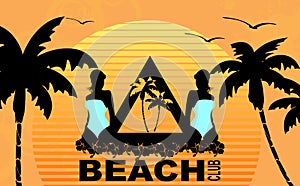 Beach club Tropical spring break background postal card illustration