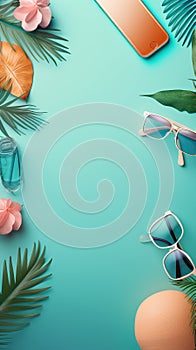 Summer and tropical vacation concept background in pastel colors, dreamy getaway