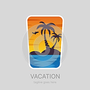 Summer, tropical vacation landscape, palms beach logotype