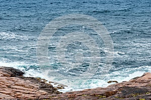 Summer tundra. Rocky coastline of Barents Sea near Teriberka. Scenery of Russian North. Kola Peninsula, Murmansk Oblast