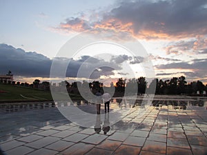 Summer twilight. Square after rain. photo