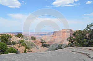 Summer in Utah: Shafer Canyon Overlook near the Colorado River in the Island in the Sky District of Canyonlands National Park