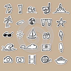 Summer vacation on beach drawing icons paper cut