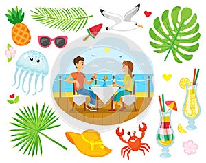 Summer Vacation, Couple Eating near Sea Shore