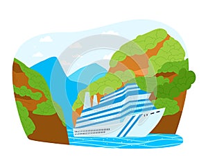 Summer vacation cruise, luxury liner travel, sea trip, large modern ship, cartoon style vector illustration, isolated on