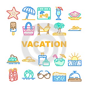 Summer Vacation Enjoying Traveler Icons Set Vector