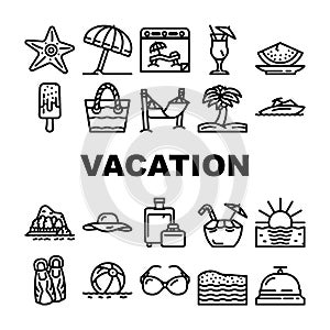 Summer Vacation Enjoying Traveler Icons Set Vector