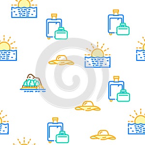 Summer Vacation Enjoying Traveler Icons Set Vector