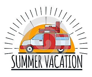 Summer Vacation. Family Road Travel. Label, Badge and Banner. Concept Travel Automobile for Web, Print, T-Shirt. Logo, Icon and