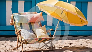 Summer vacation getaway with beach chair and umbrella - summer vibe