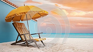 Summer vacation getaway with beach chair and umbrella - summer vibe