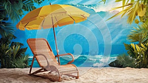 Summer vacation getaway with beach chair and umbrella - summer vibe