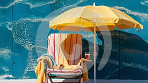 Summer vacation getaway with beach chair and umbrella - summer vibe