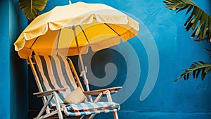 Summer vacation getaway with beach chair and umbrella - summer vibe