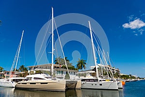 Summer vacation holiday at villa with luxury sailboat in bay harbor seaside