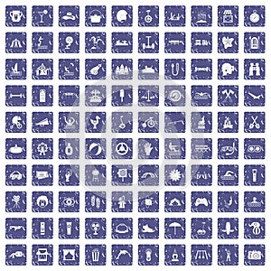 100 summer vacation icons set grunge sapphire