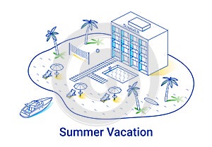 Summer vacation isometric linear illustration