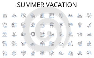 Summer vacation line icons collection. Quickness, Swiftness, Haste, Expediency, Alacrity, Velocity, Rapidity vector and