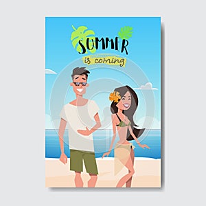 Summer vacation man woman couple relax beach badge Design Label. Season Holidays lettering for logo,Templates
