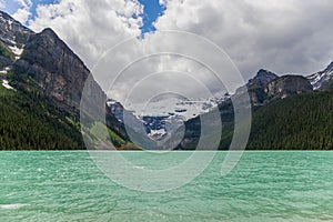 Lake Louise, Banff National Park, Alberta, Canada. Rocky Mountain. landscape panorama - forest, scenic blue lake.