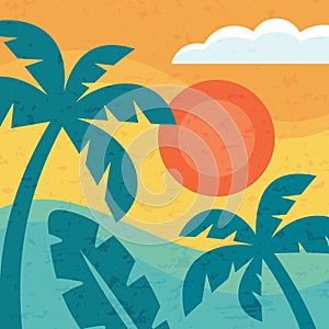 Summer vacation paradise - concept background for banner, poster, brochure, presentation. Vector illustration graphic design.