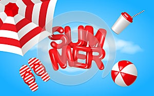 Summer vacation poster with 3d objects