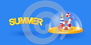 Summer vacation poster with 3d objects