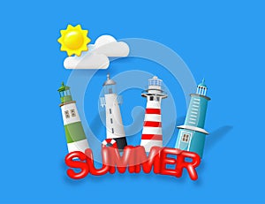 Summer vacation poster with 3d objects