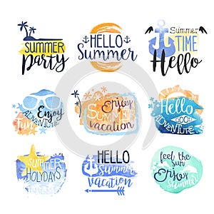 Summer Vacation Promo Signs Colorful Set