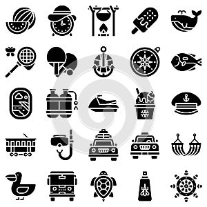 Summer vacation related icon set 6, solid style
