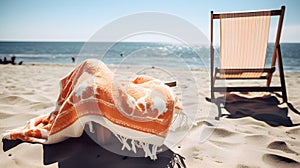 summer vacation scene on sunny sand beach with towel and sunglasses, neural network generated art