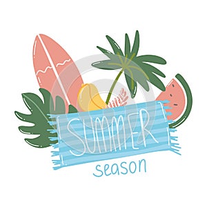 Summer vacation scene tropical palm tree and tropic beach objects, summer season