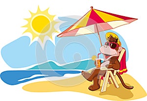 Summer vacation by the sea, cartoon illustration