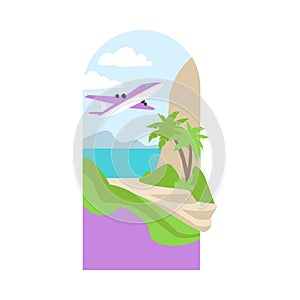 Summer Vacation with Seaside and Beach Scene Vector Illustration