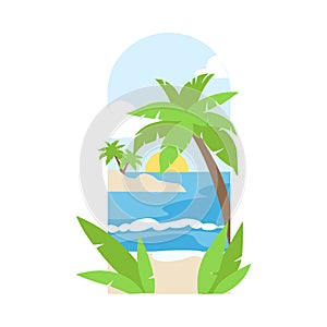 Summer Vacation with Seaside and Beach Scene Vector Illustration