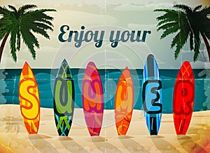 Summer vacation surfboard poster