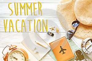 Summer vacation text, time to travel concept, space for text. ma