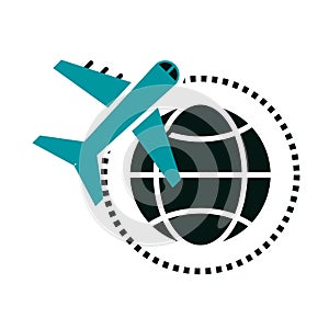 Summer vacation travel, airplane flying around world, flat icon style