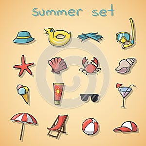 Summer vacation travel icons set