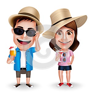 Summer Vacation Vector Characters of Couples Drinking Juices