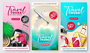 Summer vacation vector concept design. Summer trip text with 3d notepad, airplane and compass travel elements for beach holiday to