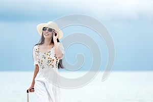 Summer vacations. Lifestyle woman relax and chill on beach